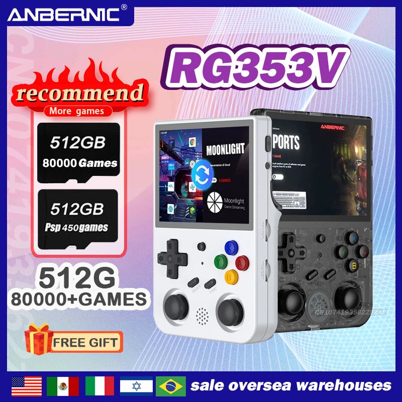 HOT ANBERNIC RG353V RG353VS Android 11 Linux OS HD Simulator 3.5 INCH 640*480 Handheld Game Player  512G 100000 Game